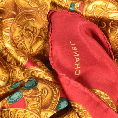 Chanel Printed Silk Medallion Scarf Red 3 of 3