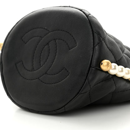 Chanel Calfskin Quilted Pearl Mini About Pearls Drawstring Bucket Bag Black 10 of 11