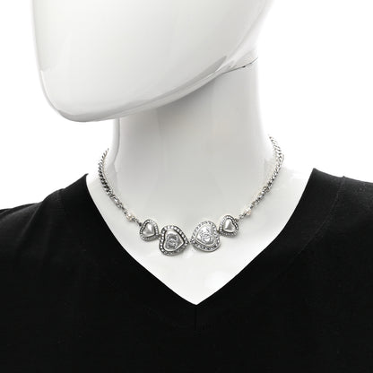 Chanel Pearl Crystal CC Heart Choker Necklace Silver 2 of 4