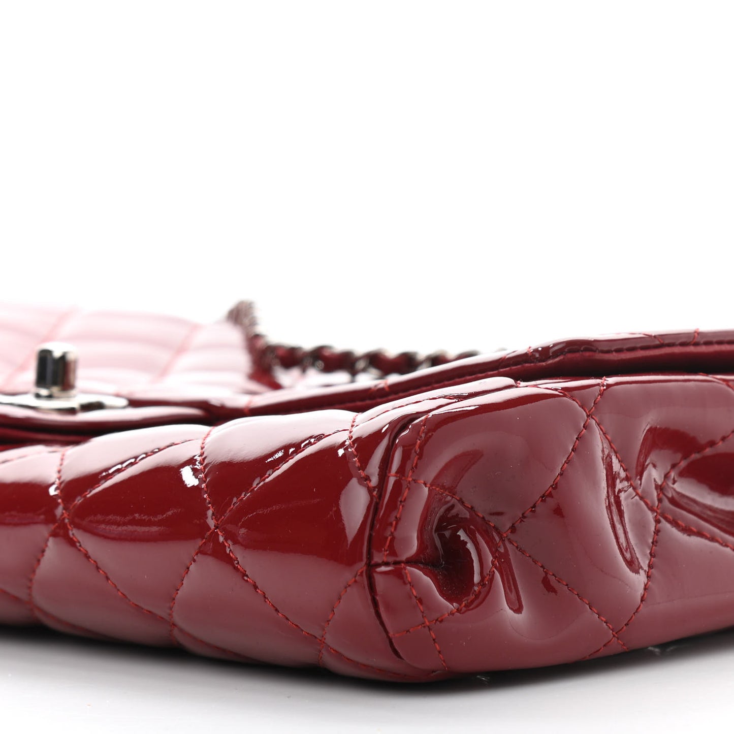 Patent Quilted Clutch With Chain Flap Red