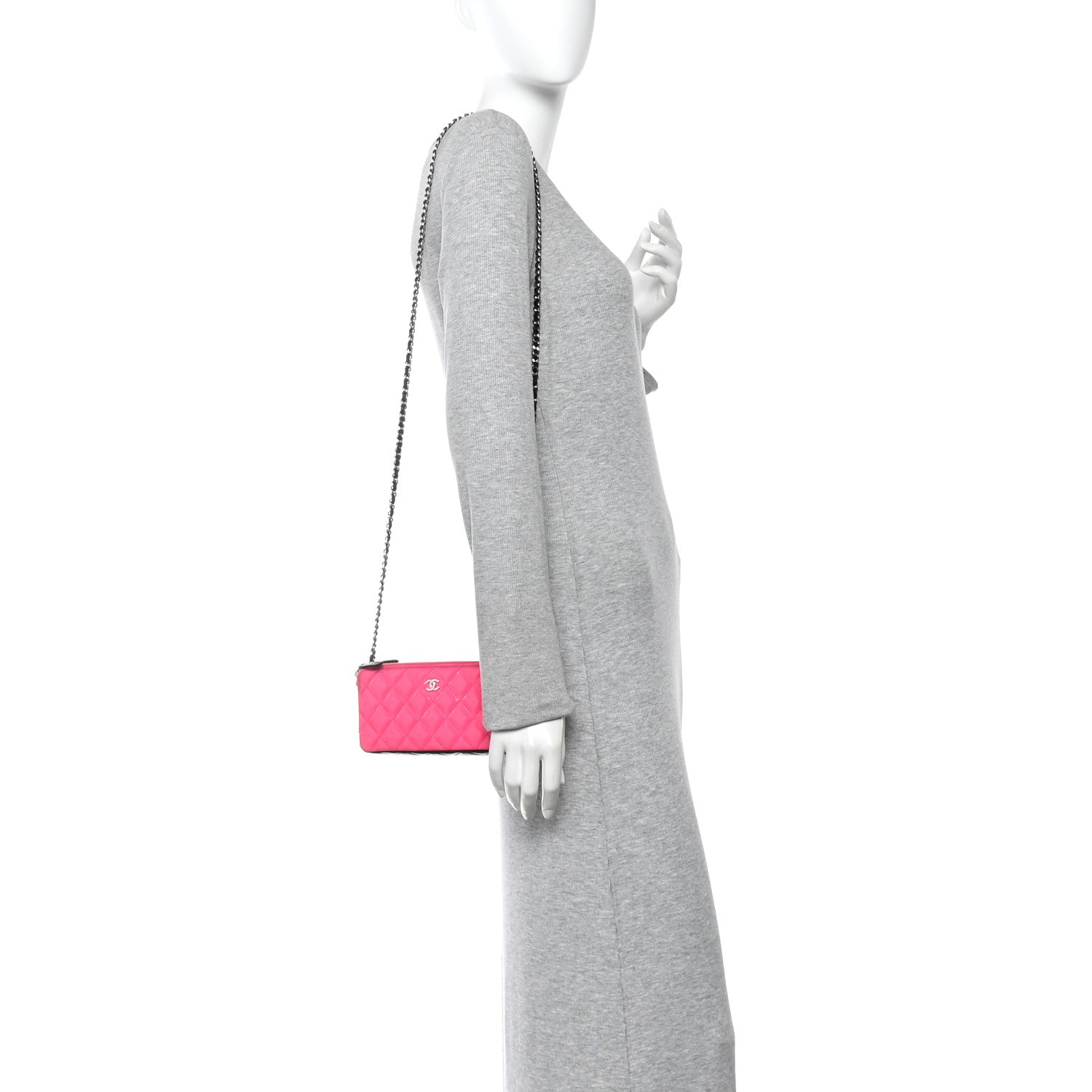 Chanel Patent Quilted Small Clutch With Chain Pink Black 2 of 11