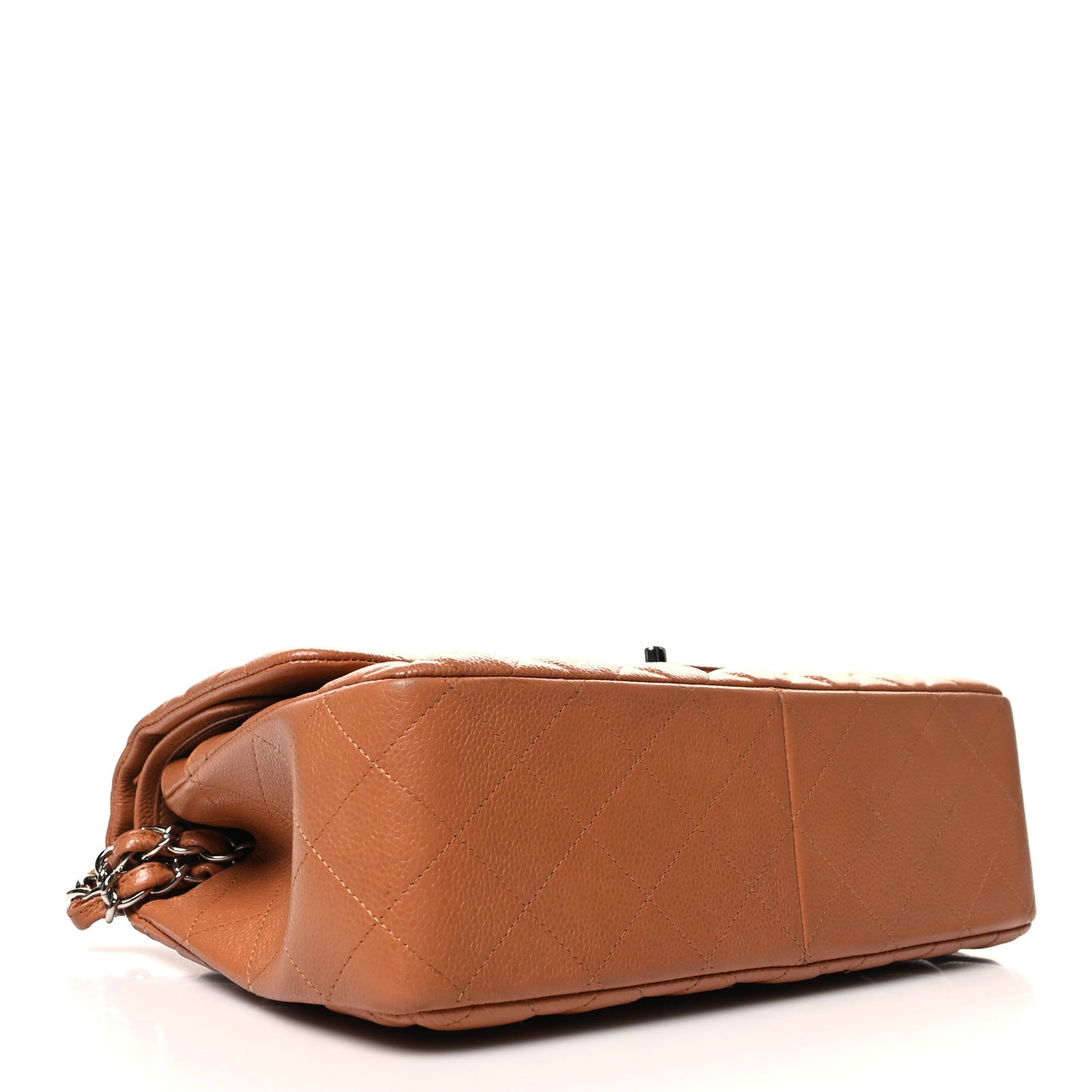 Caviar Quilted Jumbo Double Flap Light Brown