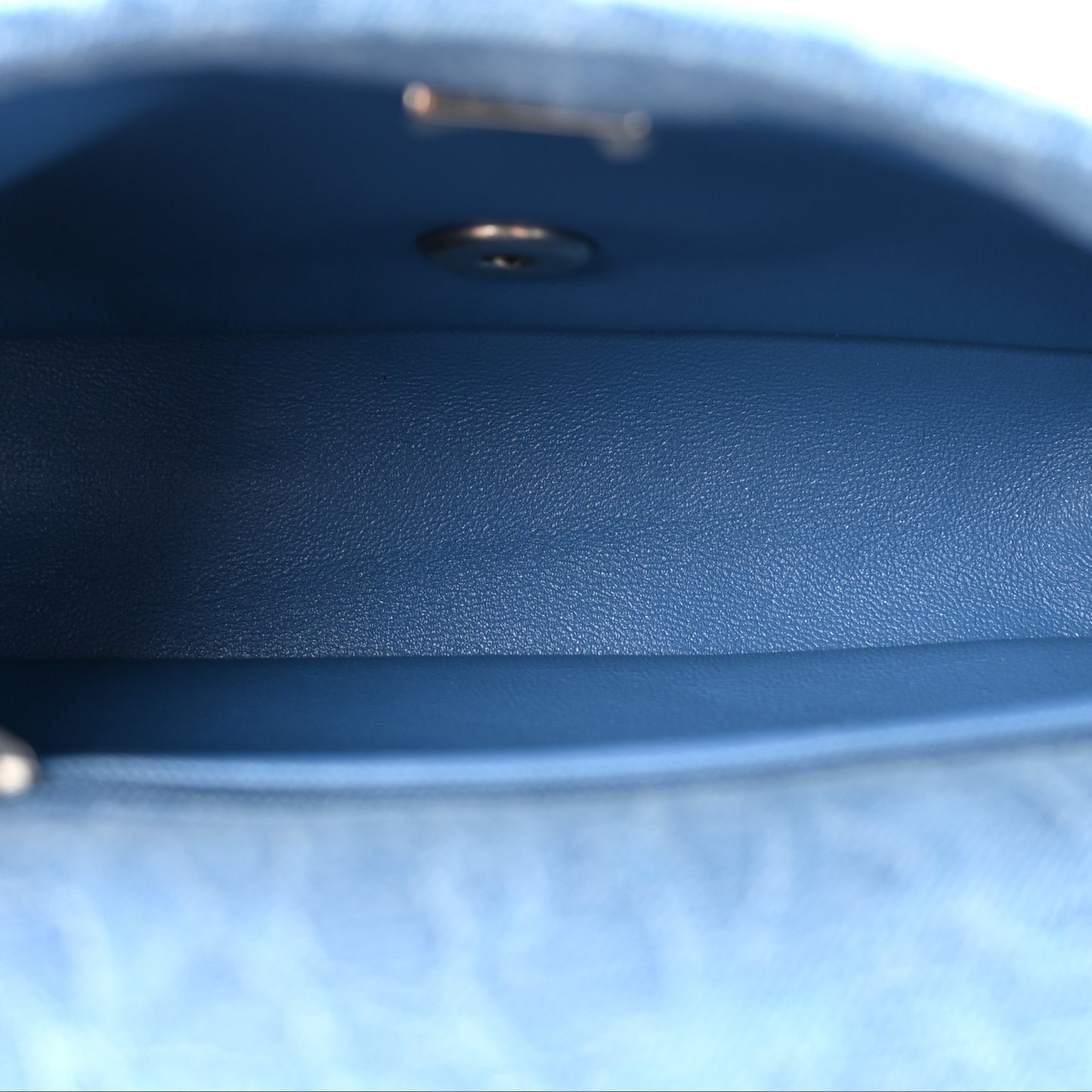 Denim Quilted Camellia Sweetheart Mini Flap Blue
