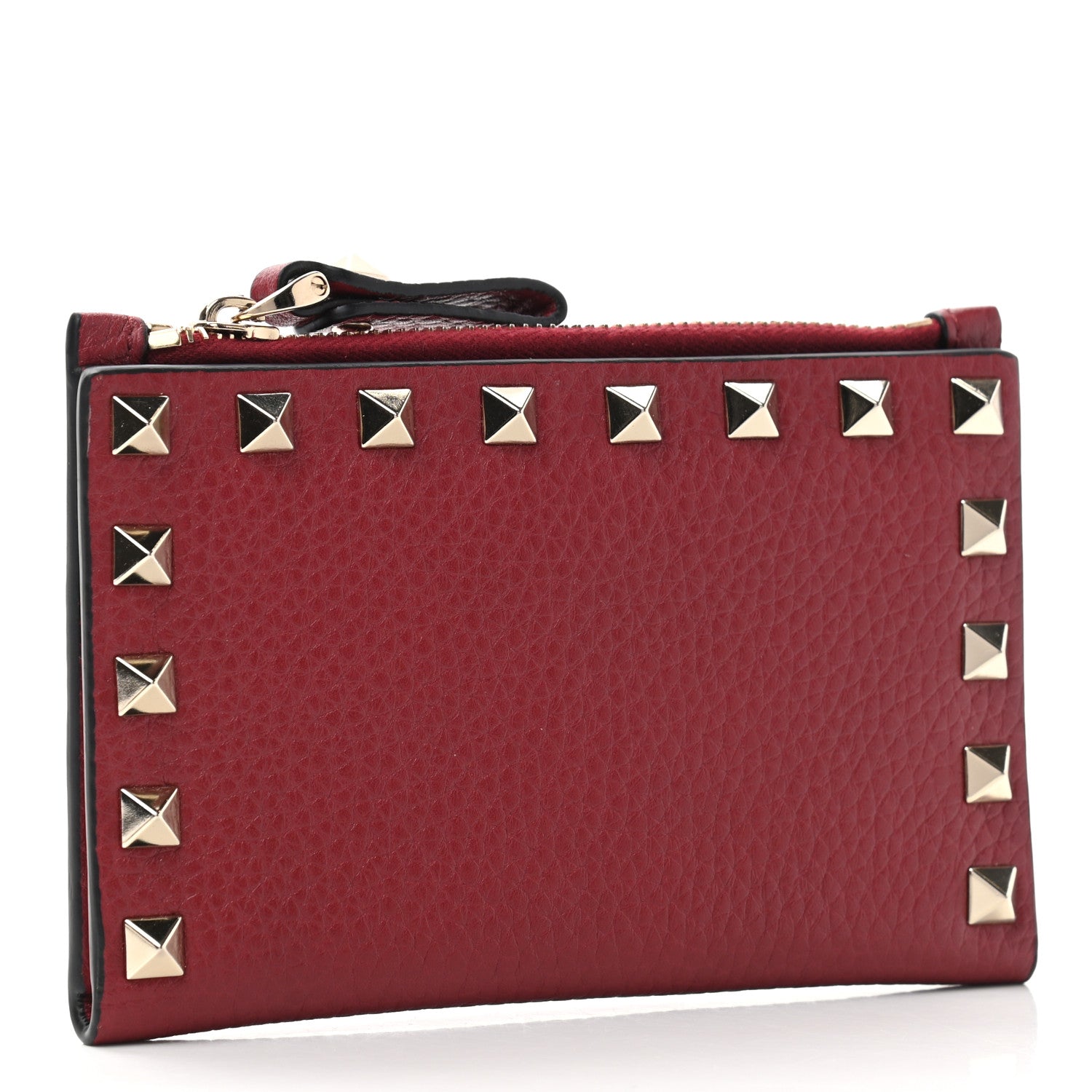 Valentino Garavani Pebbled Calfskin Rockstud Coin Case Card Holder Dark Red 3 of 8