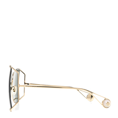 Gucci Oversized Round Sunglasses GG0252S Gold Green 3 of 7