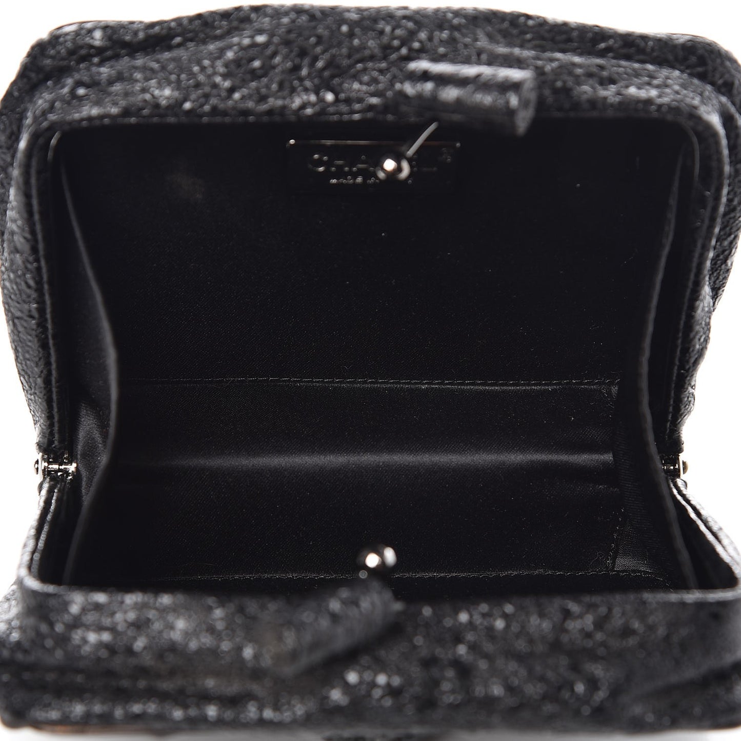 Cracked Calfskin Quilted Crystal Lion Clutch Black