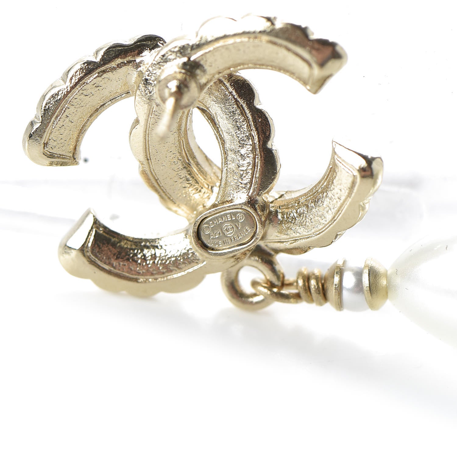Chanel Pearl CC Drop Earrings Gold Pearly White 4 of 5