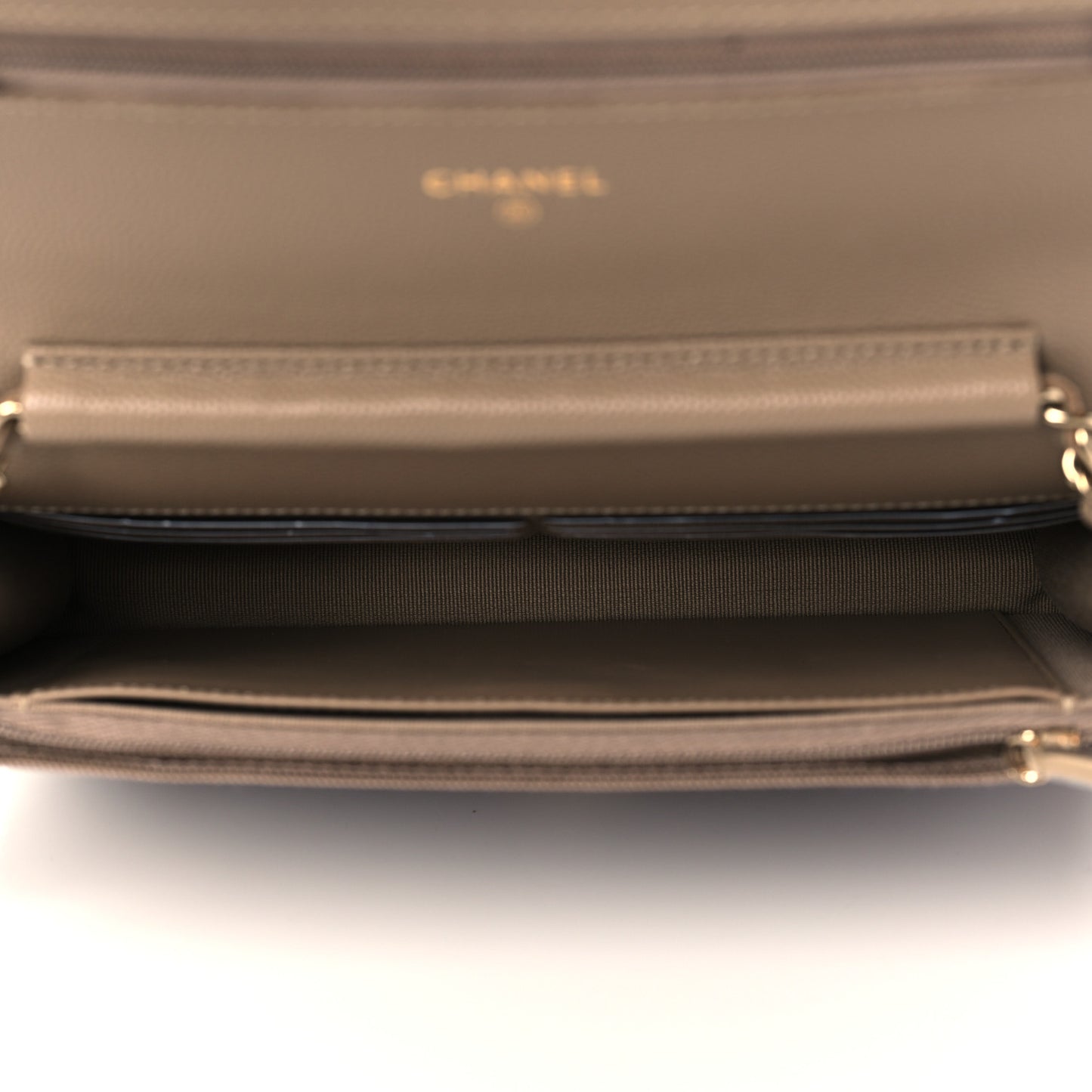 Metallic Caviar Quilted Wallet On Chain WOC Dark Gold