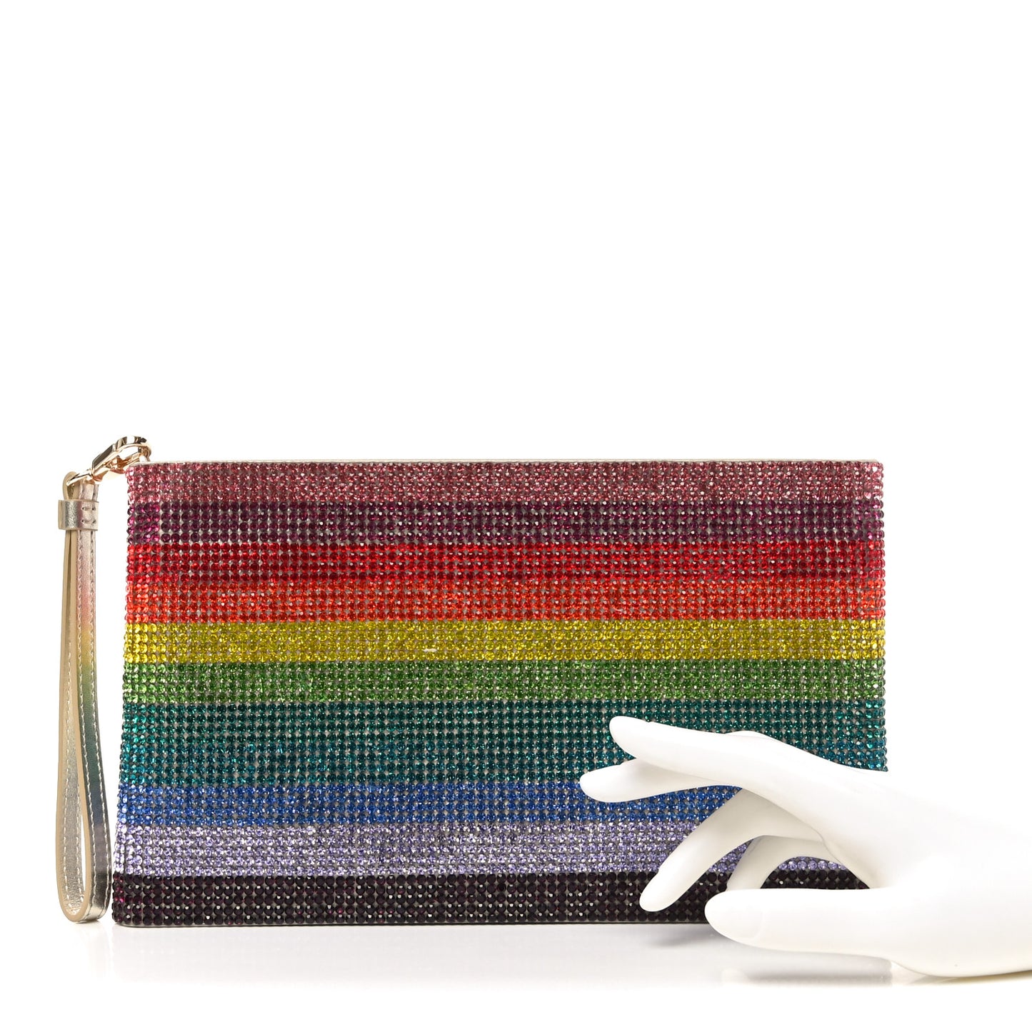Satin Swarovski Crystal Rainbow Wristlet Pouch Multicolor