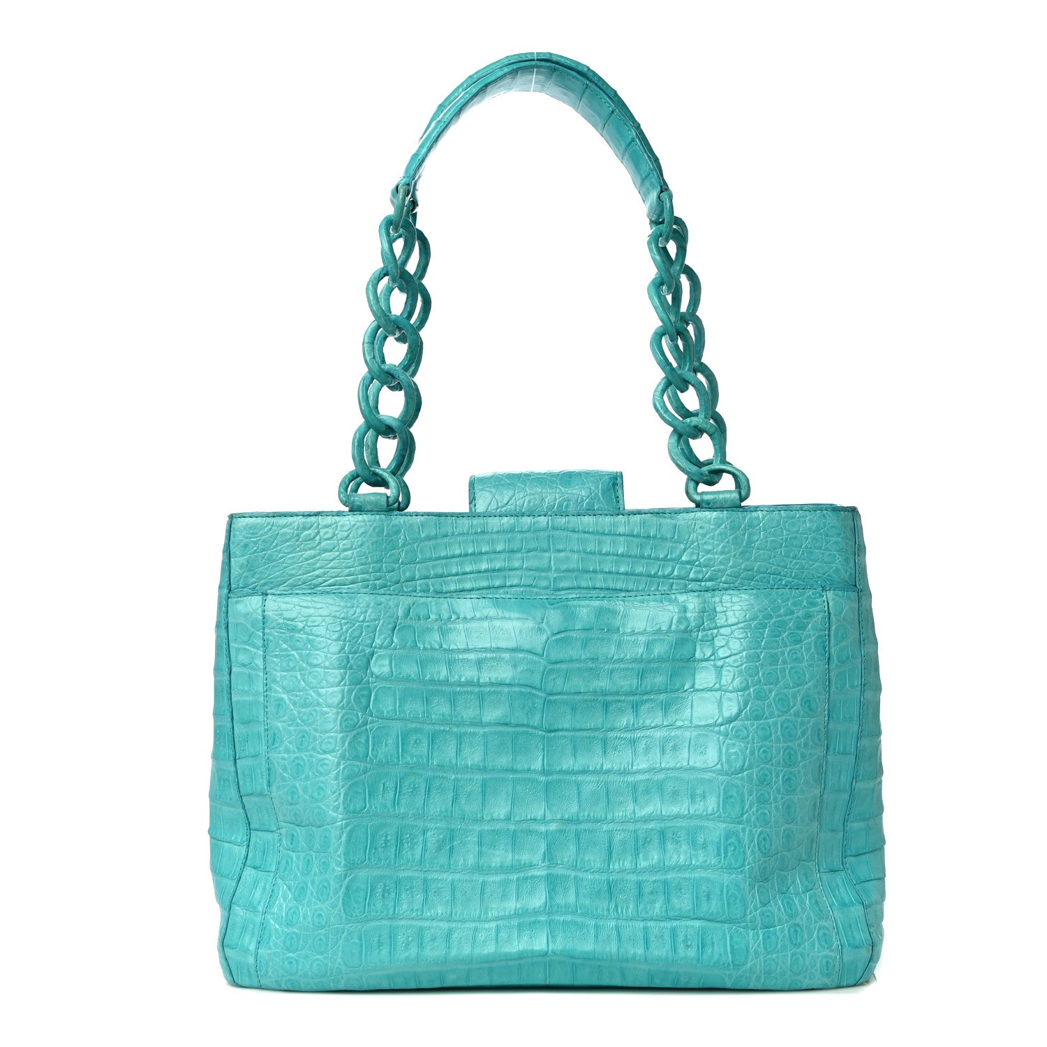 Nancy Gonzalez Glossy Crocodile Chain Tote Turquoise 1 of 10