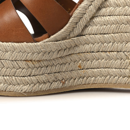 Saint Laurent Calfskin 85 Platform Espadrille Wedge Sandals 39 Brown 9 of 9