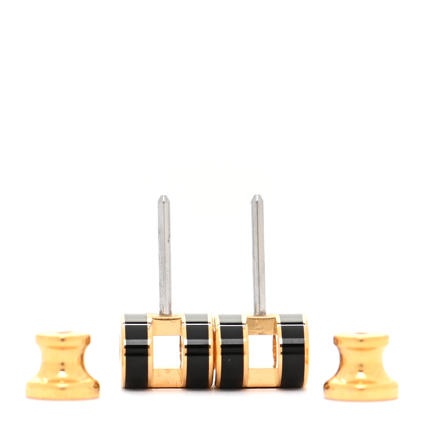 Gold Lacquered Mini Pop H Earrings Black