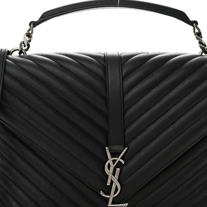 Saint Laurent Sheepskin Matelasse Chevron Monogram Large College Satchel Black 8 of 10