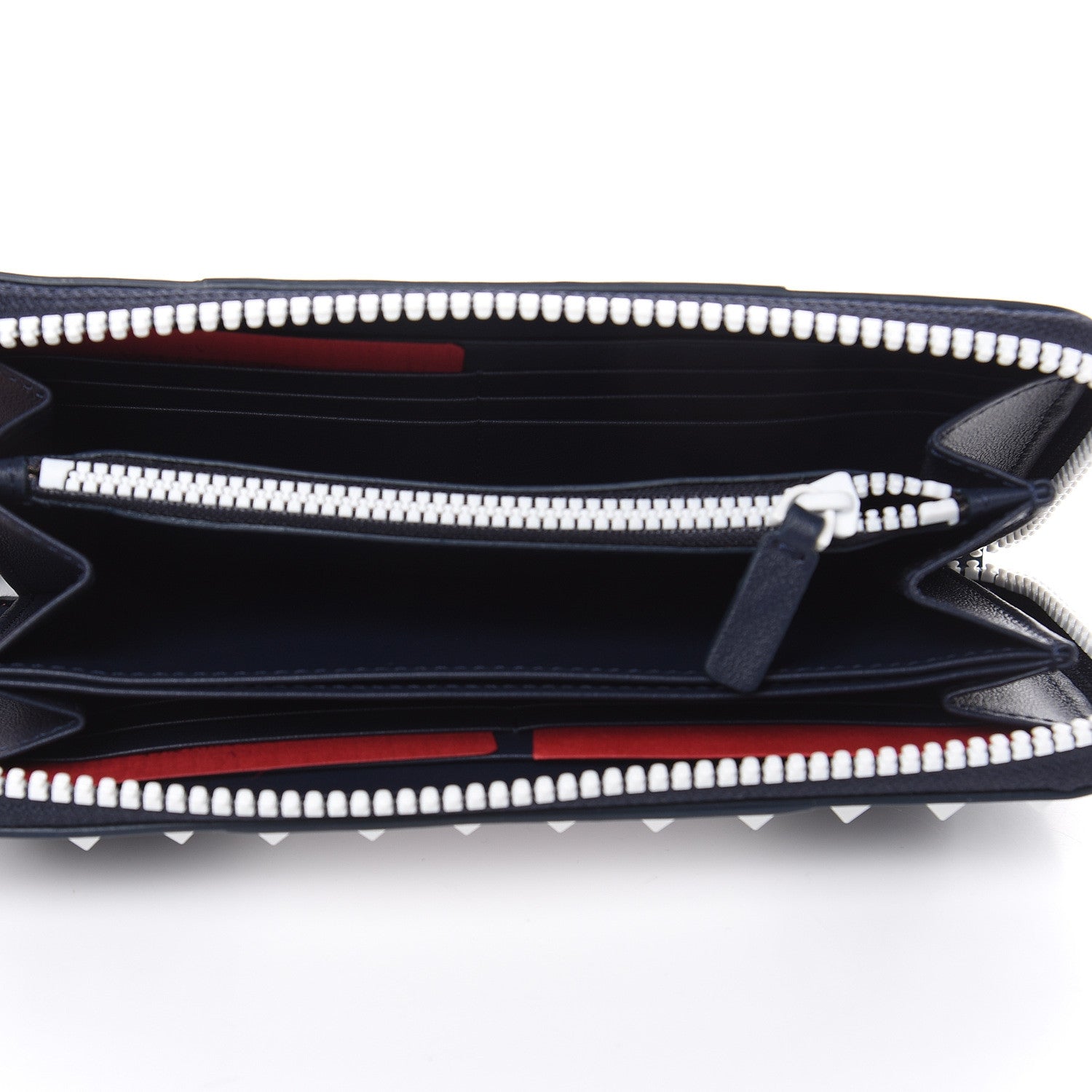 Valentino Garavani Vitello Colorblock Free Rockstud Zip Around Wallet Marine White 5 of 8