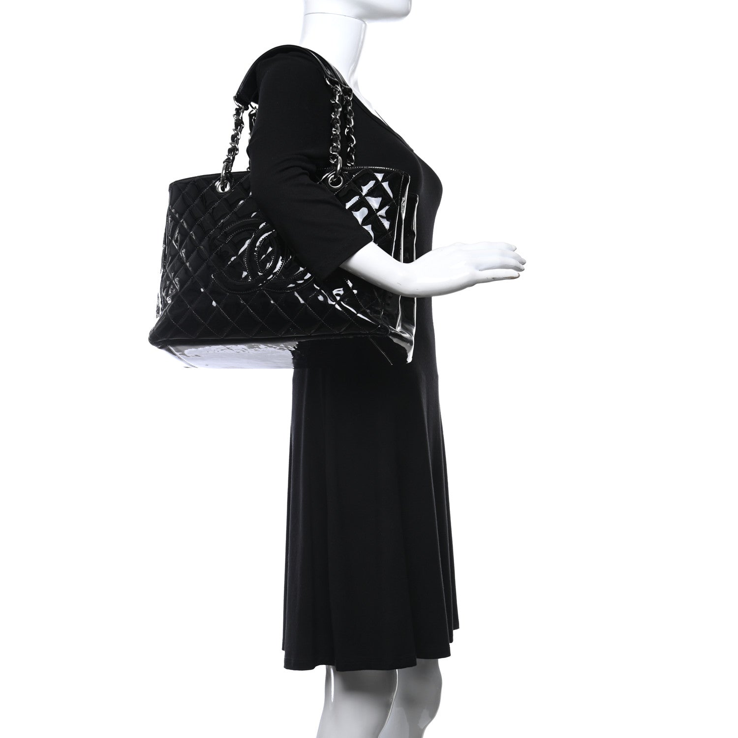 Chanel Patent Quilted Grand Shopping Tote GST Black 2 of 11