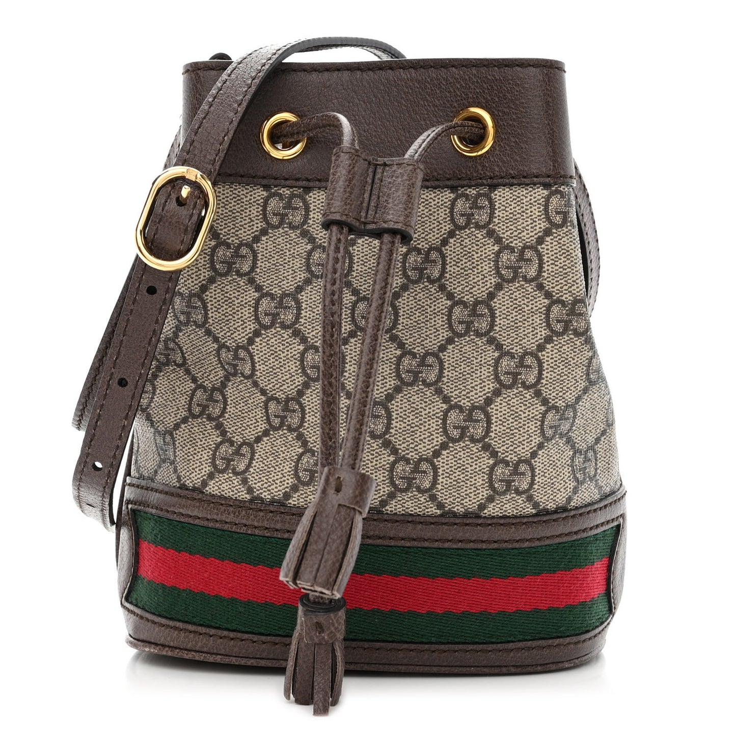 GG Supreme Monogram Web Mini Ophidia Bucket Bag Brown