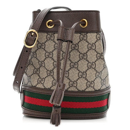 Gucci GG Supreme Monogram Web Mini Ophidia Bucket Bag Brown 1 of 10