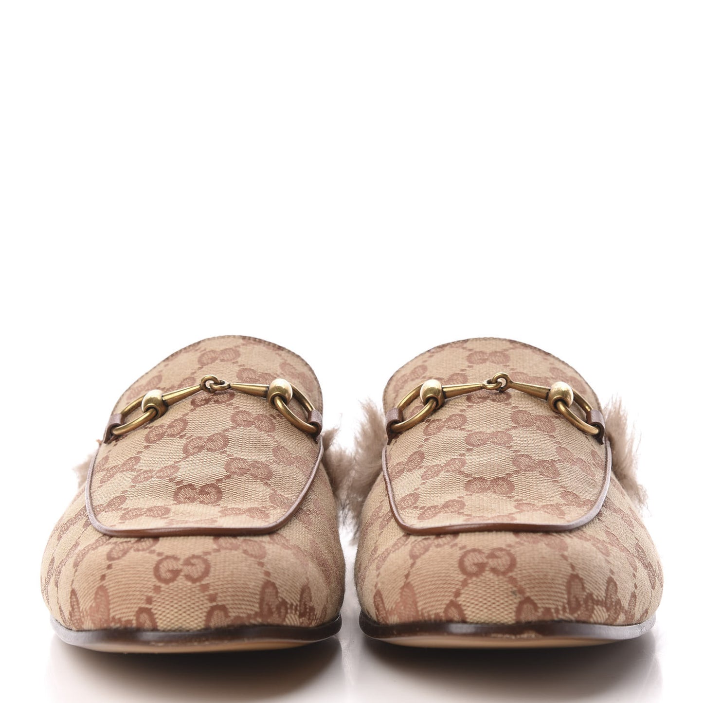 GG Monogram Fur Mens Princetown Slippers 10 Beige Ruggine Rust