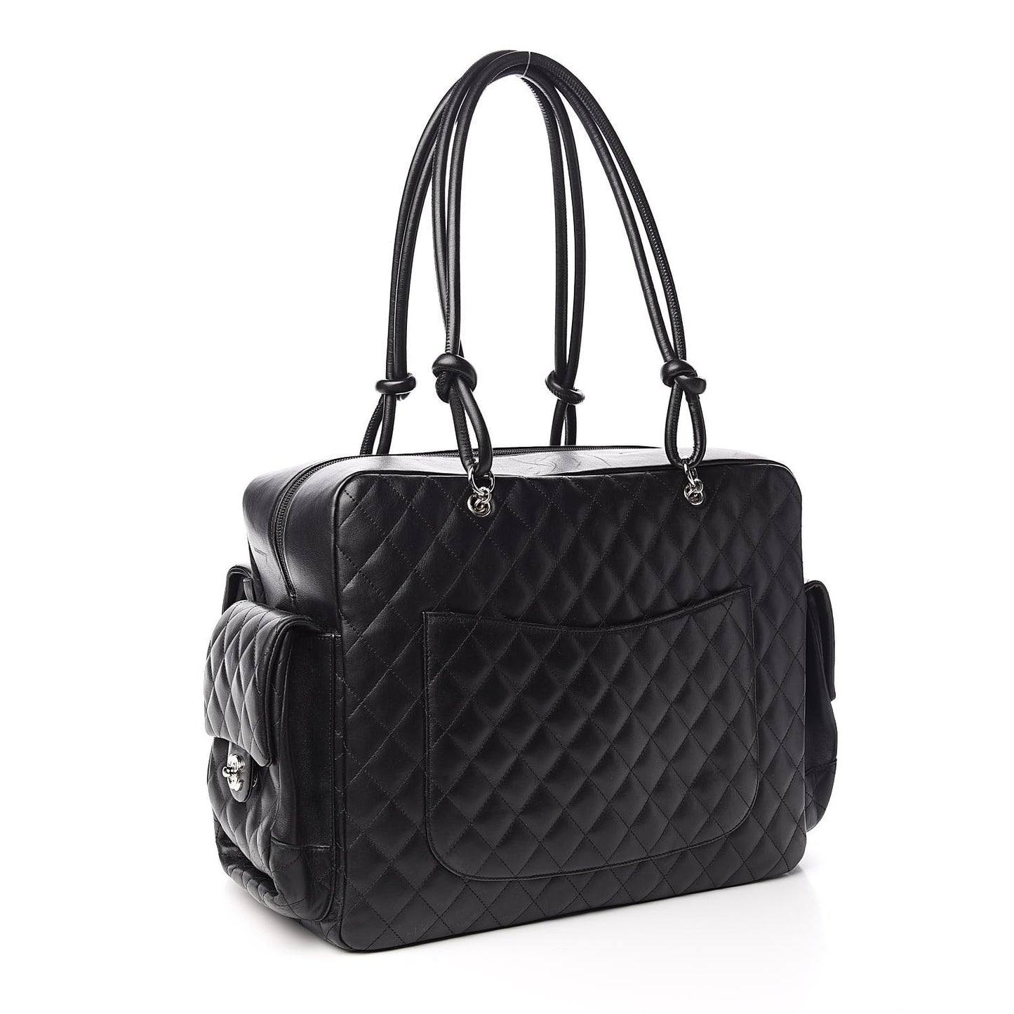 Calfskin Quilted XL Cambon Multipocket Reporter Black White