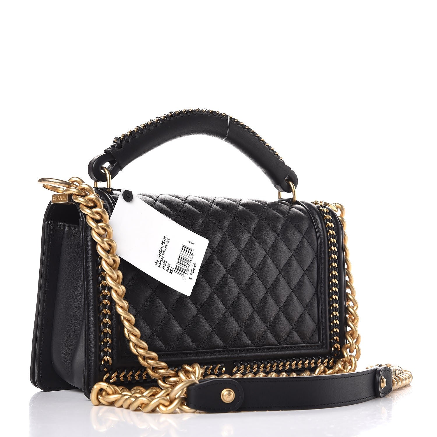 Chanel Calfskin Quilted Medium Boy Top Handle Flap Black 3 of 8