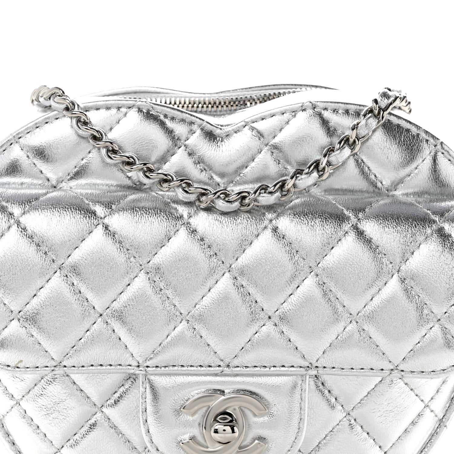 Chanel Metallic Lambskin Quilted Large CC In Love Heart Bag Silver 8 of 13