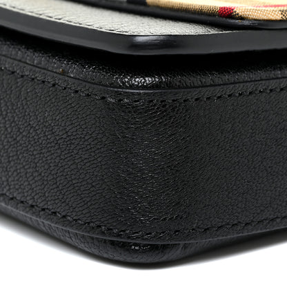 Burberry Goatskin Cotton Canvas Vintage Check D-Ring Mini Bag Black Antique Yellow 10 of 12