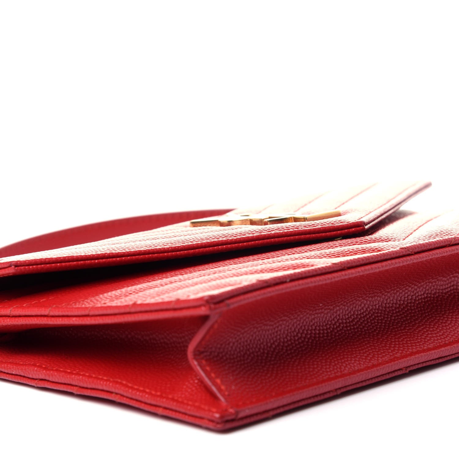 Saint Laurent Grain De Poudre Matelasse Chevron Monogram Envelope Chain Wallet New Red 7 of 10