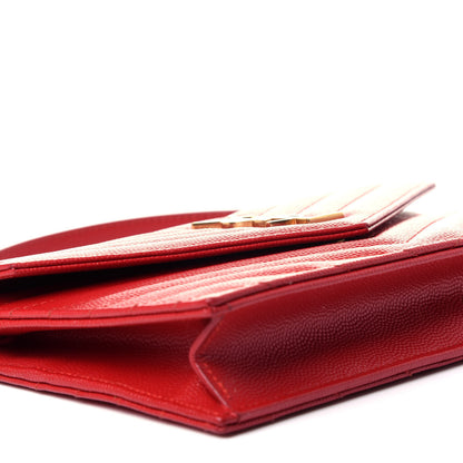 Saint Laurent Grain De Poudre Matelasse Chevron Monogram Envelope Chain Wallet New Red 7 of 10