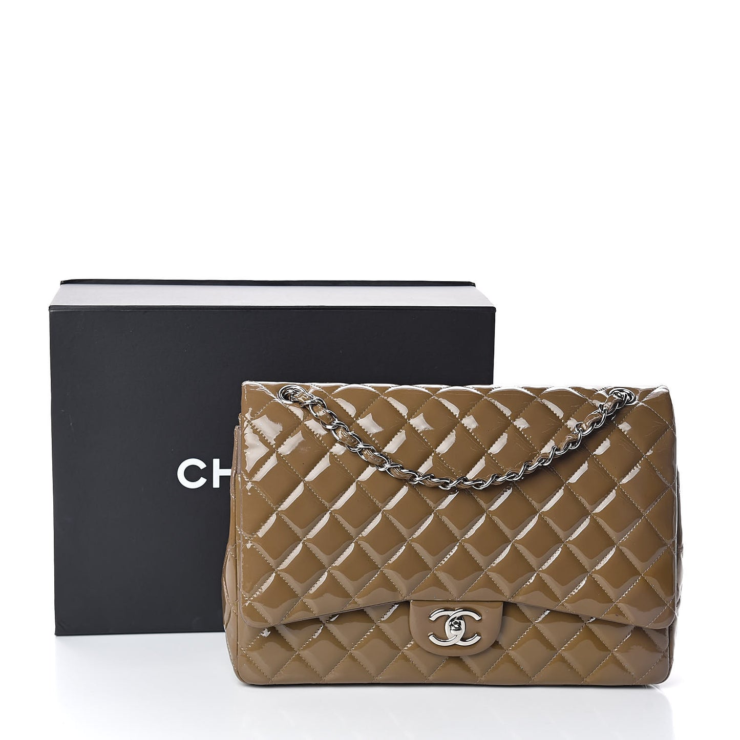 Patent Quilted Maxi Double Flap Grey