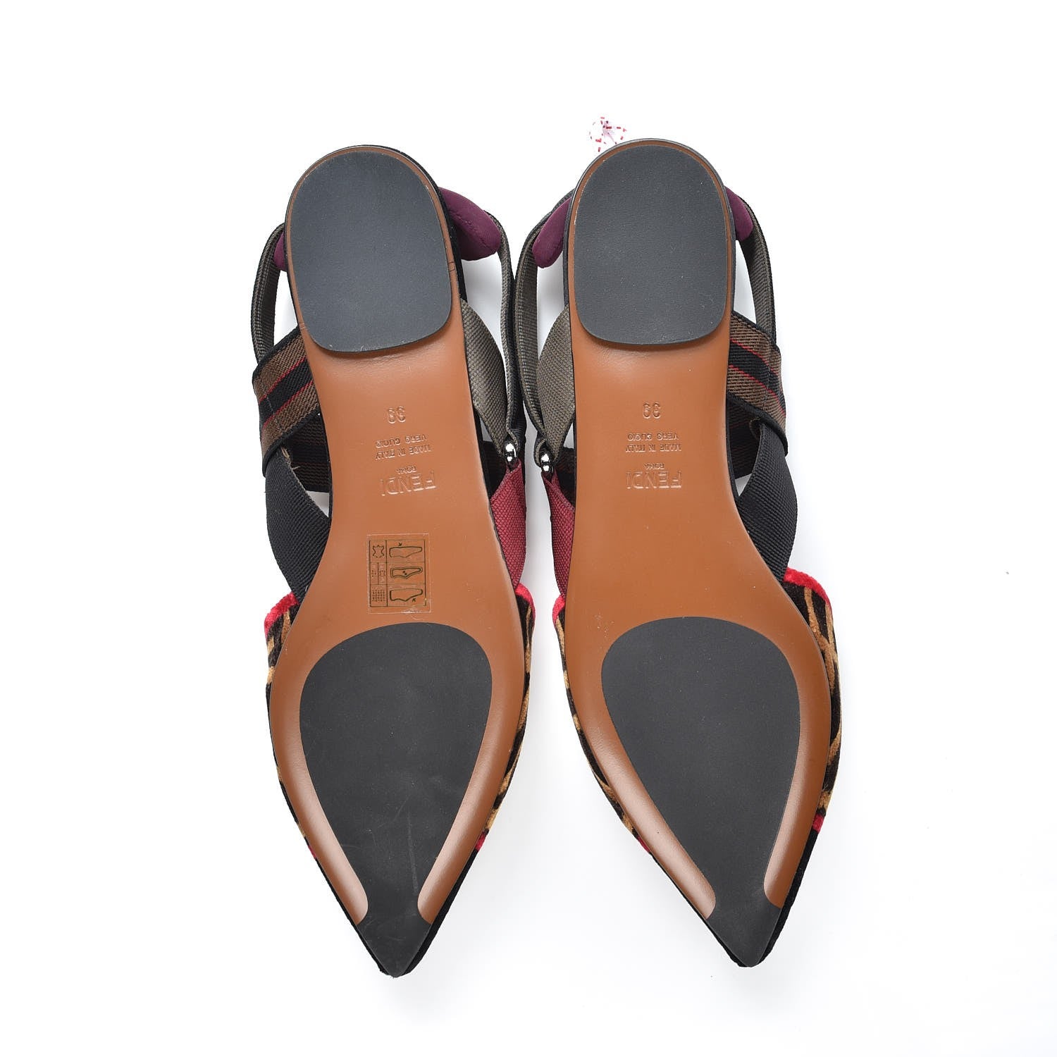 Fendi Velvet FF Colibri Slingback Ballerina Flats 39 Tobacco Black Red 5 of 8