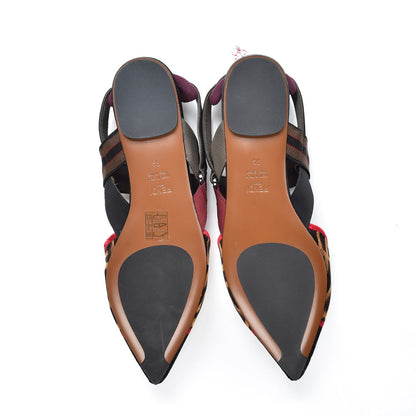 Fendi Velvet FF Colibri Slingback Ballerina Flats 39 Tobacco Black Red 5 of 8