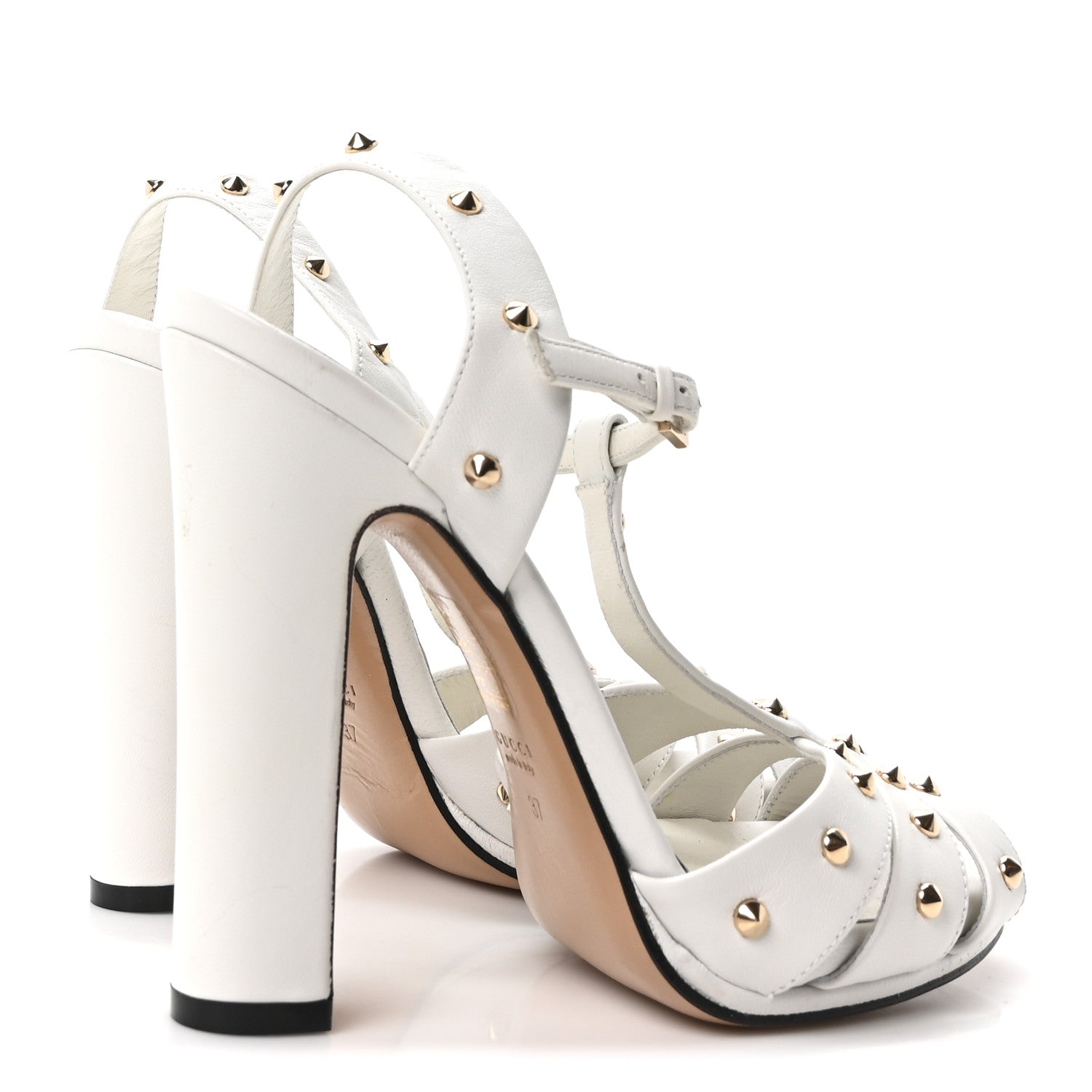 Gucci Calfskin Studded Sandals 37 White 5 of 8