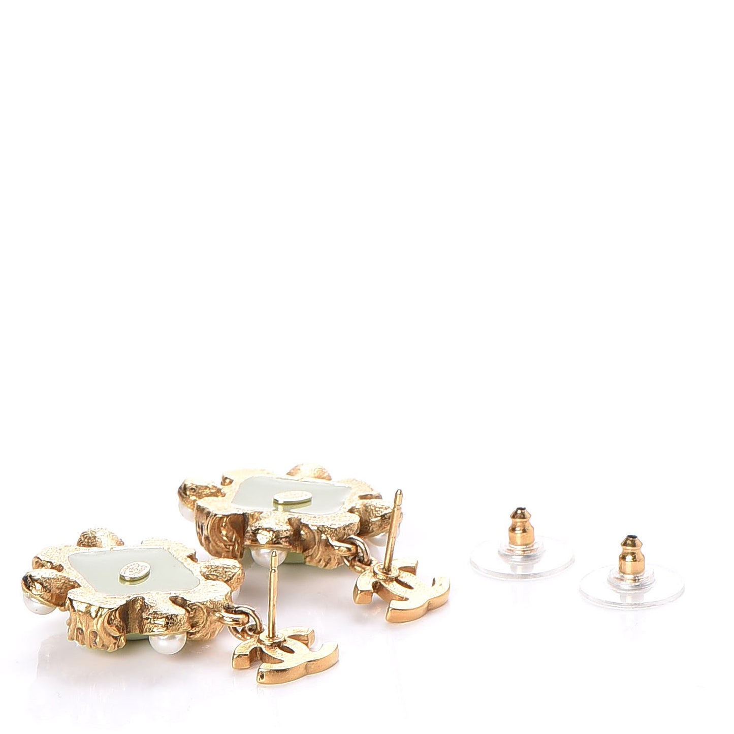 Enamel Pearl CC Drop Earrings Gold