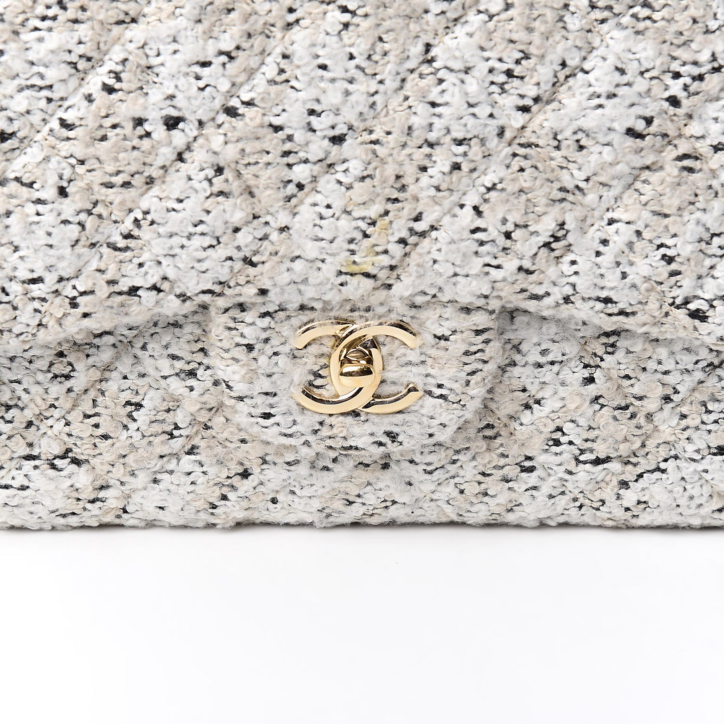 Tweed Quilted Jumbo Double Flap Beige