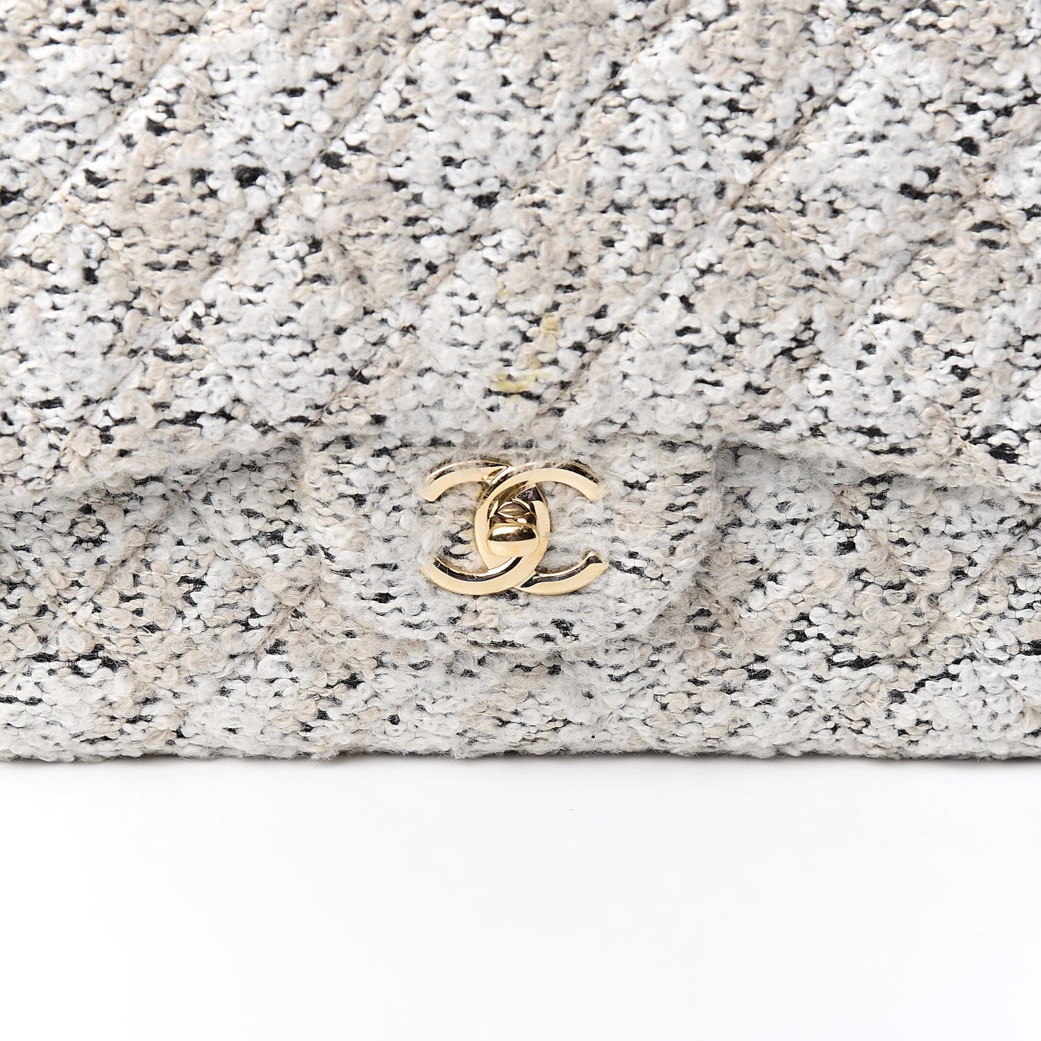 Chanel Tweed Quilted Jumbo Double Flap Beige 11 of 12