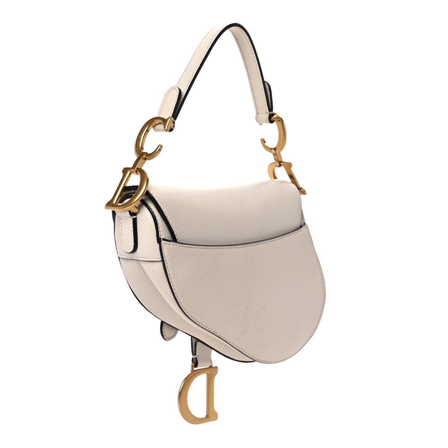 Grained Calfskin Mini Saddle Bag White