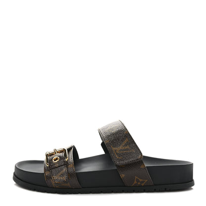 Louis Vuitton Monogram Bom Dia Mule Sandals 39 Black 1 of 8