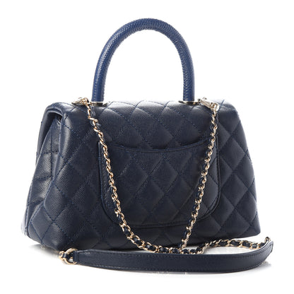 Chanel Caviar Quilted Lizard Embossed Mini Coco Handle Flap Navy 3 of 9