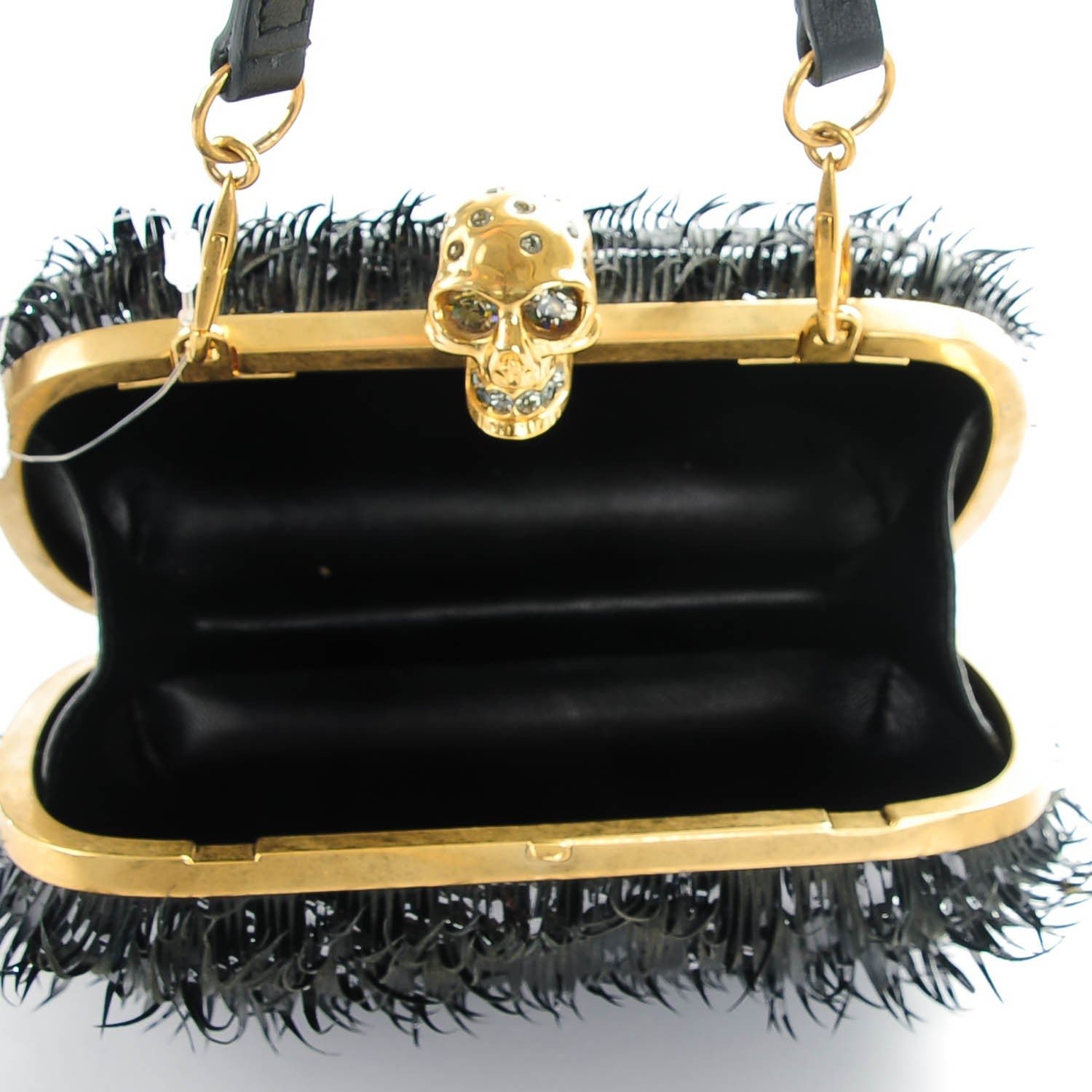Alexander McQueen Patent Fringe Crystal Skull Box Clutch Black 5 of 7