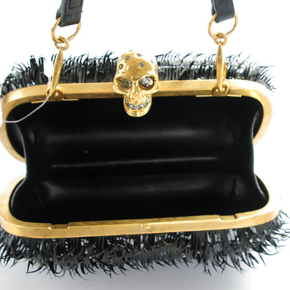 Alexander McQueen Patent Fringe Crystal Skull Box Clutch Black 5 of 7