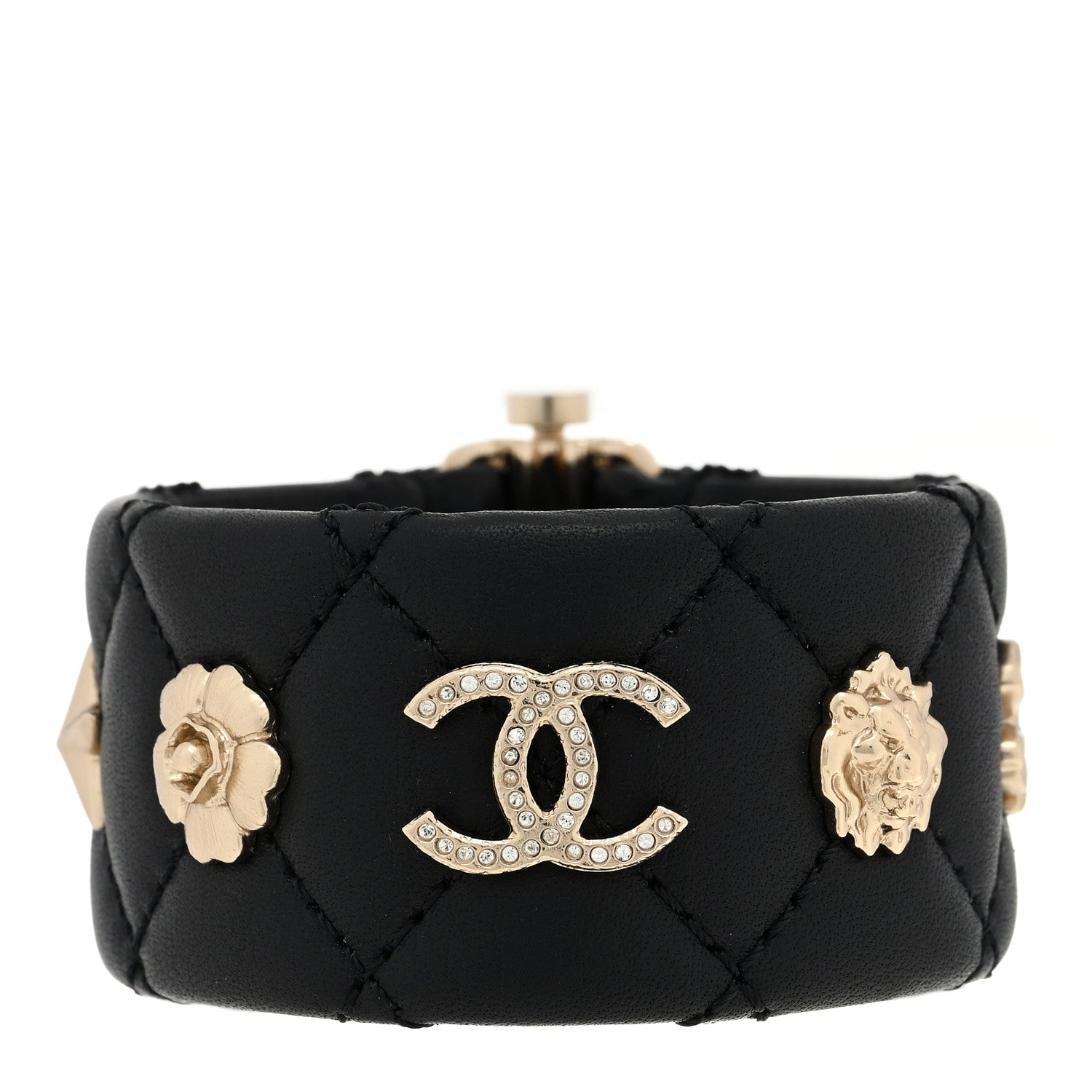 Chanel Lambskin Quilted CC Charms Turnlock Cuff Bracelet M Black 1 of 5