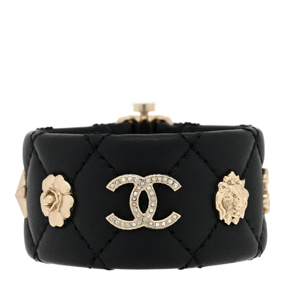 Chanel Lambskin Quilted CC Charms Turnlock Cuff Bracelet M Black 1 of 5