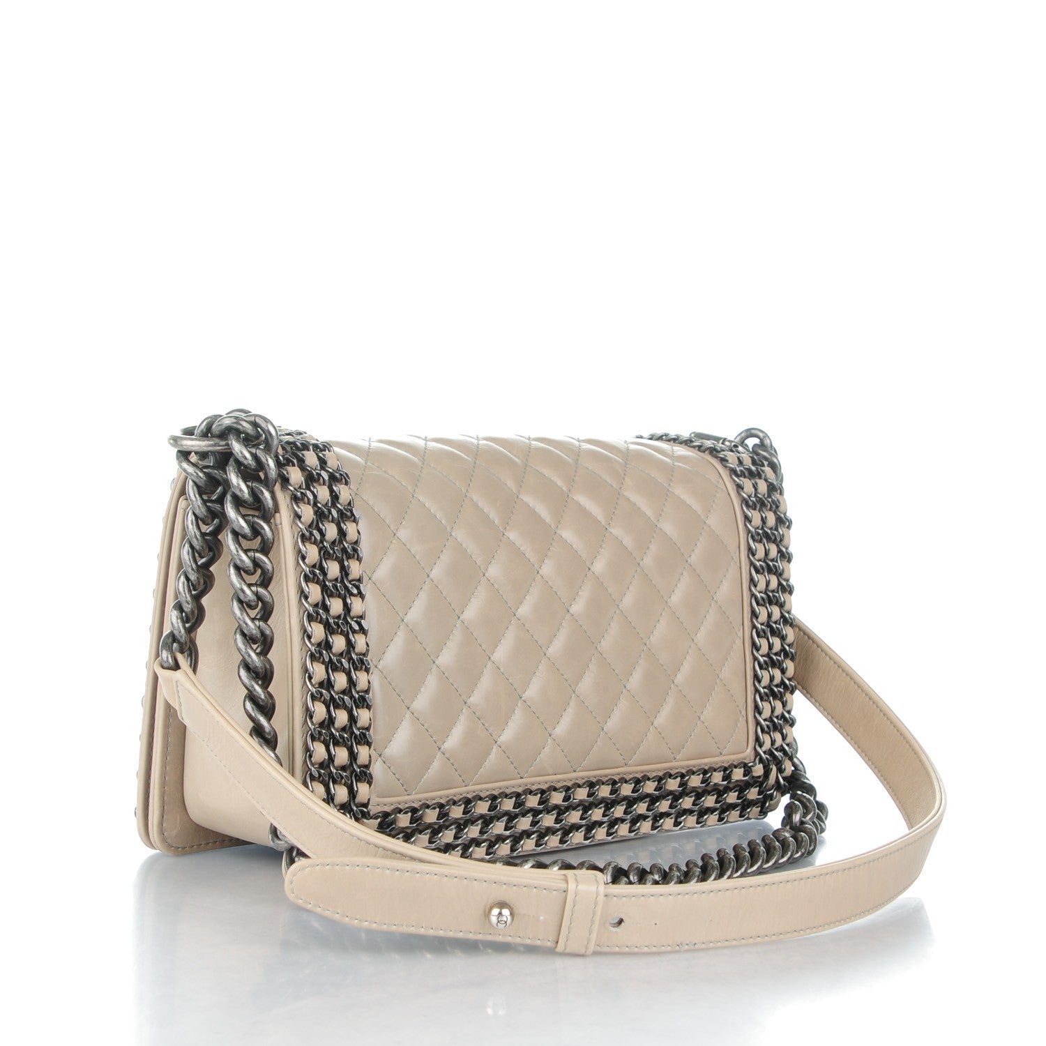 Chanel Glazed Calfskin Quilted Medium Boy Chained Flap Beige 3 of 10