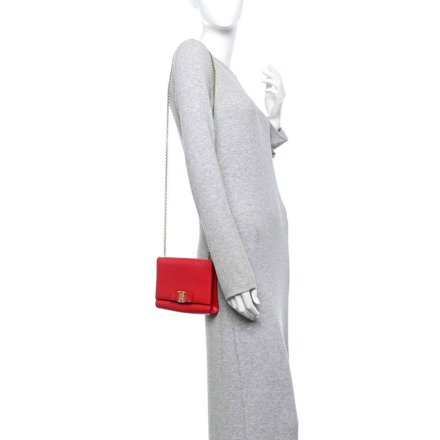 Salvatore Ferragamo Hammered Calfskin Mini Miss Vara Bow Chain Bag Red 2 of 11