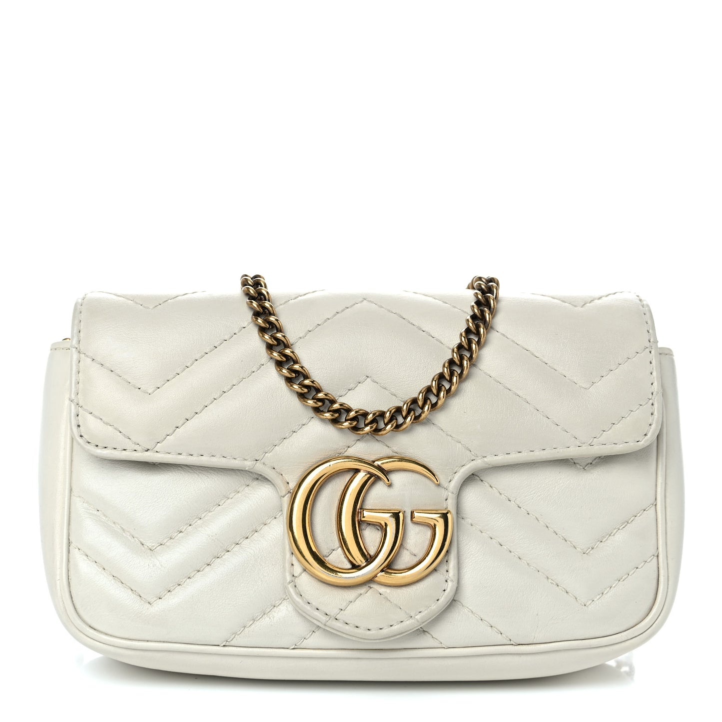 Calfskin Matelasse Super Mini GG Marmont Shoulder Bag White