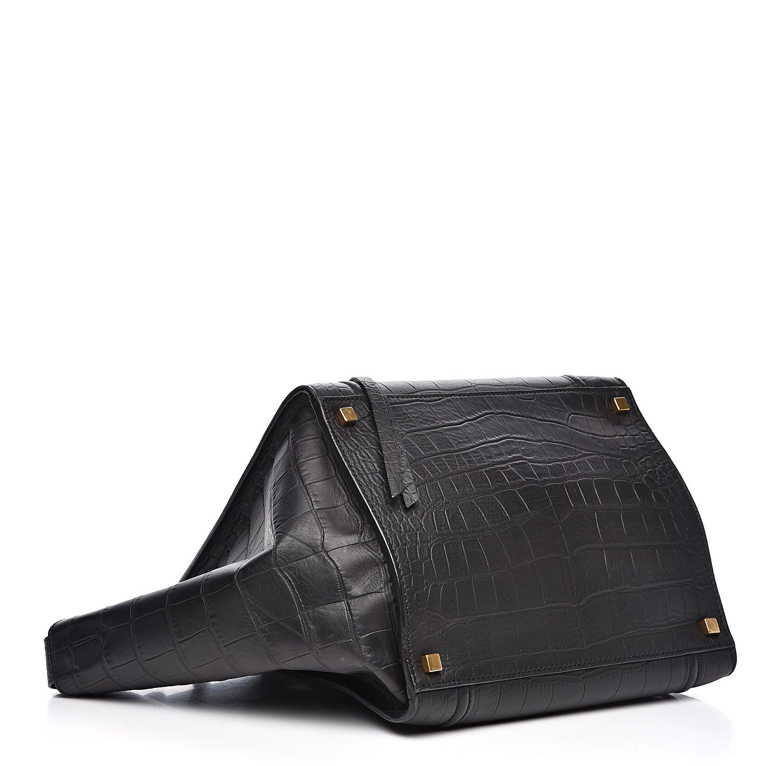 Celine Crocodile Embossed Calfskin Medium Phantom Luggage Black 4 of 14