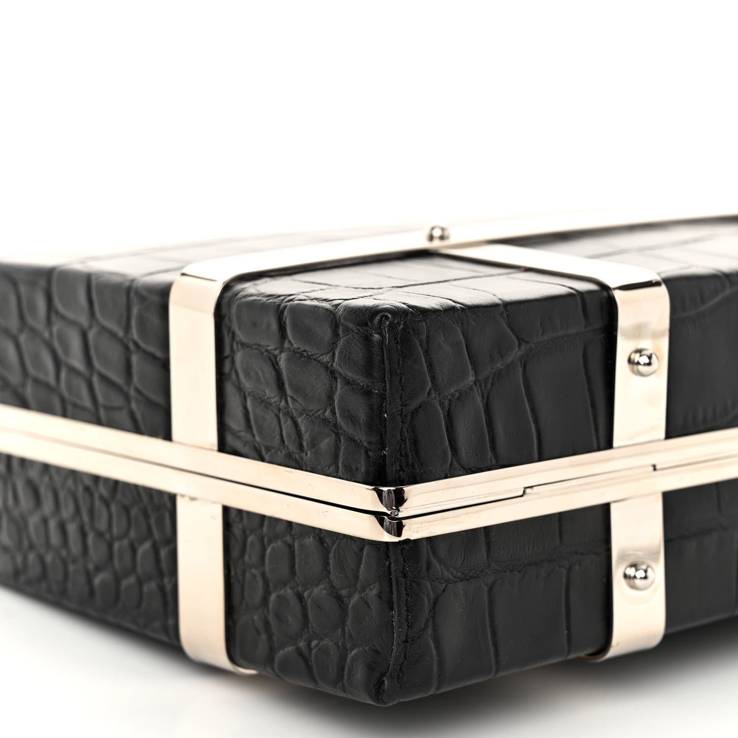 Alexander McQueen Calfskin Crocodile Stamped Cage Case Black 9 of 10