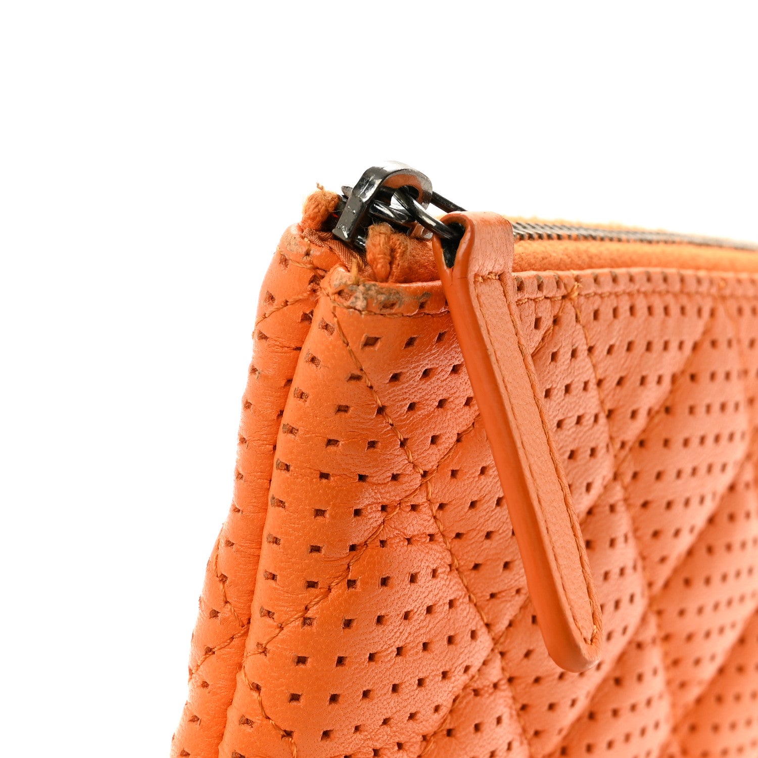 Chanel Perforated Lambskin Quilted Medium Cosmetic Case Orange 8 of 11