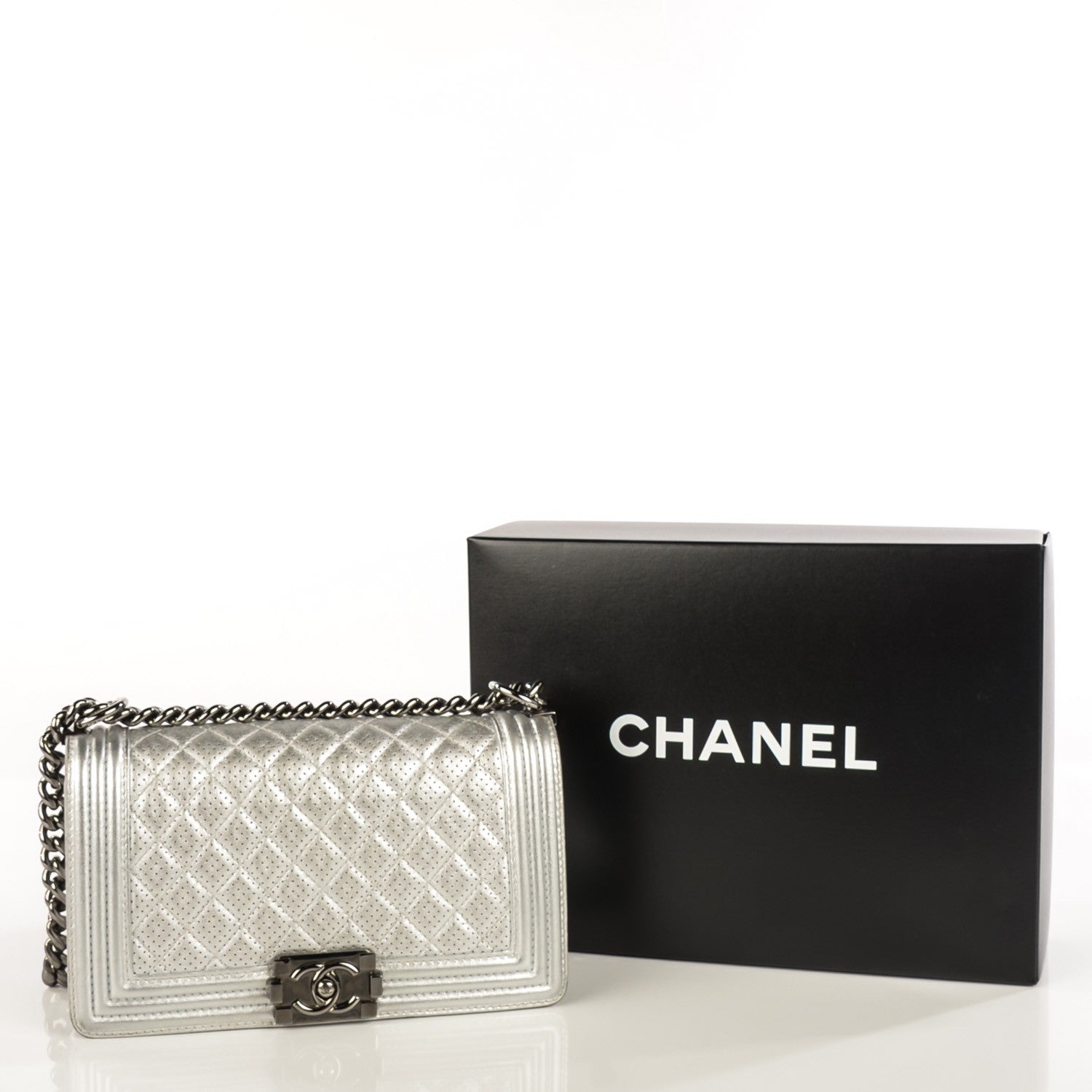 Chanel Metallic Lambskin Perforated Medium Boy Flap Silver 5 of 9