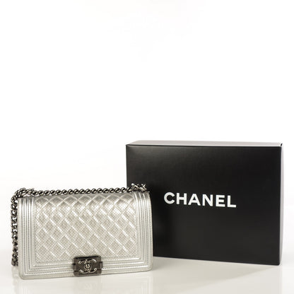 Chanel Metallic Lambskin Perforated Medium Boy Flap Silver 5 of 9